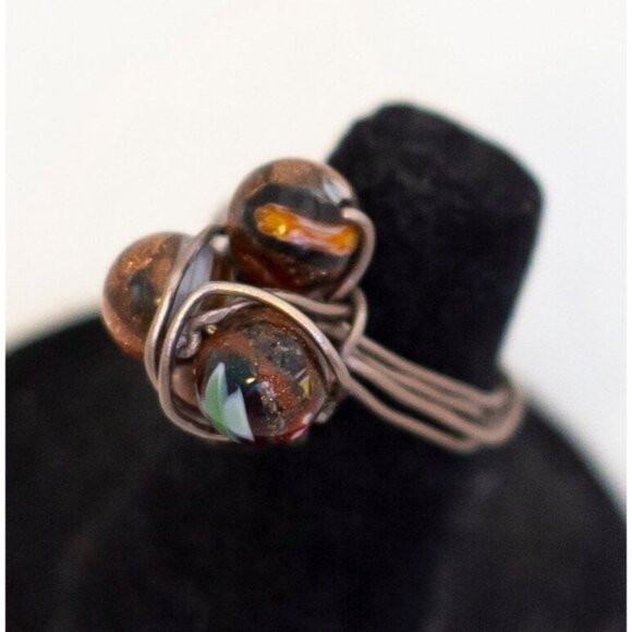 Size 7, Vintage Bronze Tone Abstract Elven Spheres Ring - A23 - Picture 1 of 3